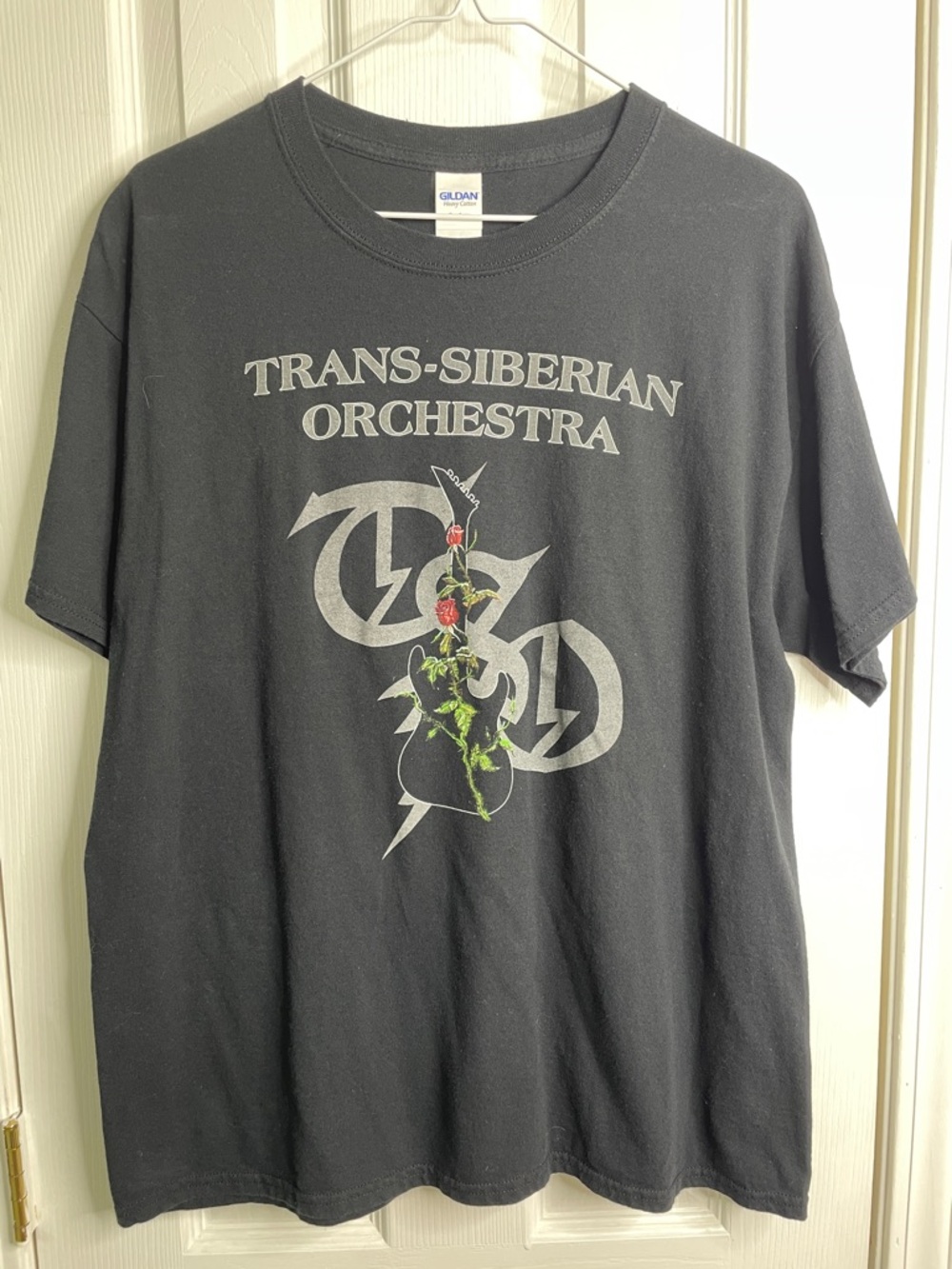 Gildan Black Trans-Siberian Orchestra Graphic Tee with Red & Green Rose